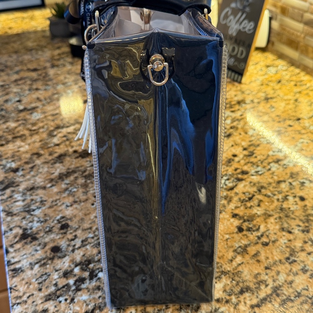 Handmade PVC Glossy Black Tote with Pearl Detail!! - Picture 3 of 9